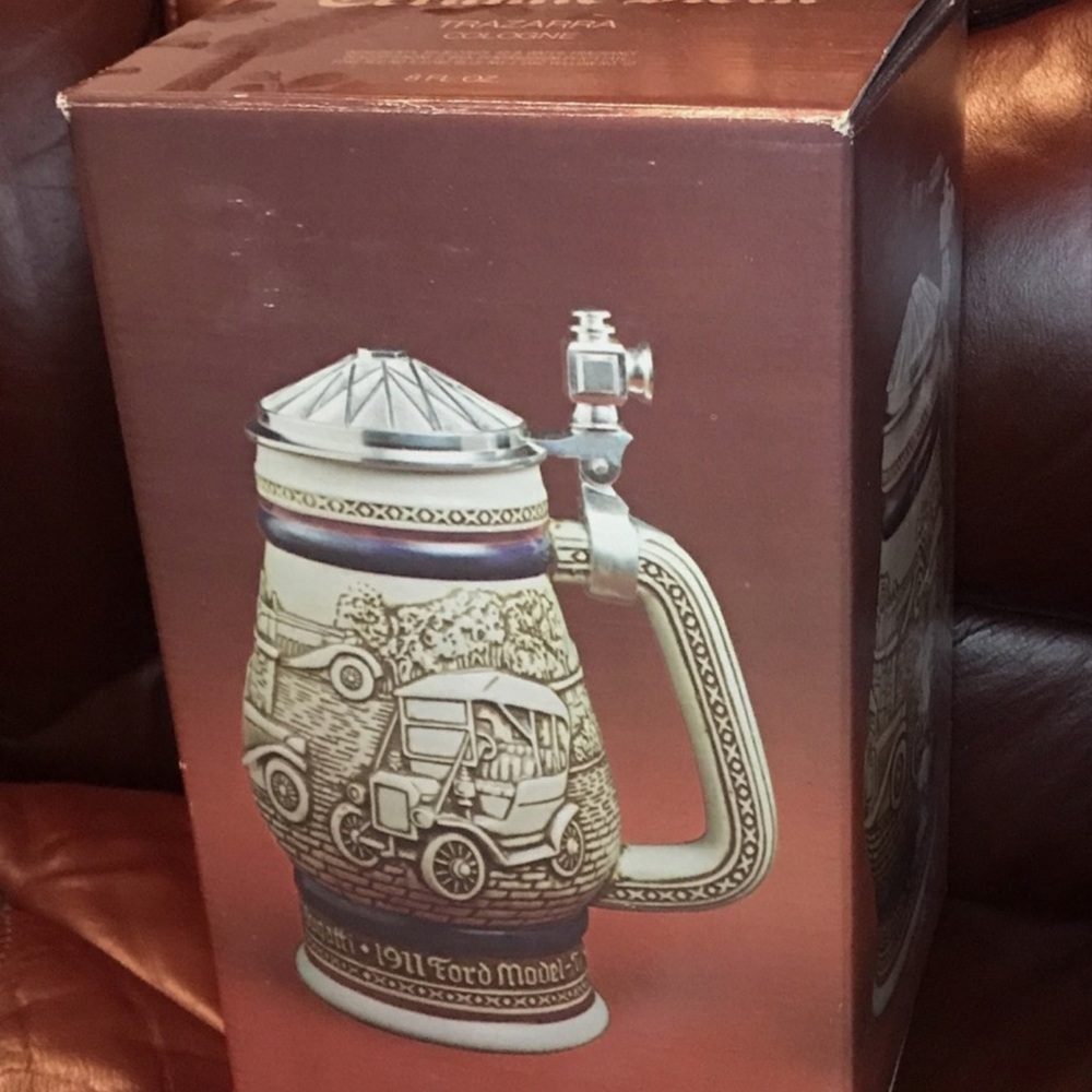 Avon Lidded Beer Stein Stanley Steamer Ford Model Bugatti beer mug vintage 1979